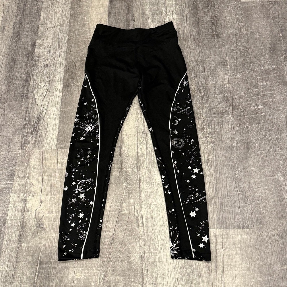 Justice Celestial Galaxy Girls Leggings Size 12 Black Silver Star Moon‎ Athletic